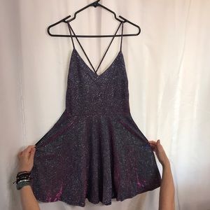 Windsor sparkly mini dress. Crisscross strap back. Size M. Has side pockets! NWT